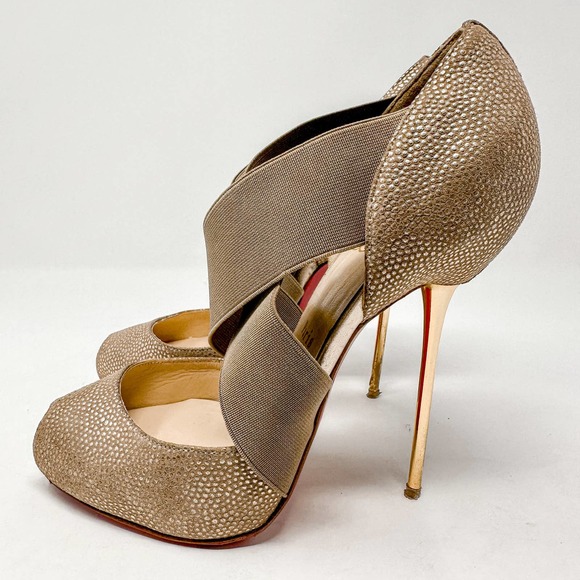 Christian Louboutin Gold Metallic Dotted Textured Big Dorcet Pump Heels EU 37 - Picture 3 of 16